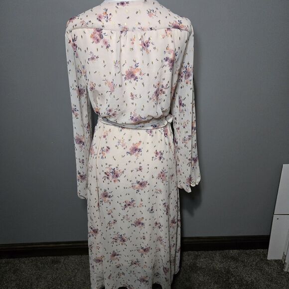 Everly Floral Rayon Wrap Dress Long Sleeve Size L Pink Multicolor Fairy Whimsy - Picture 5 of 10